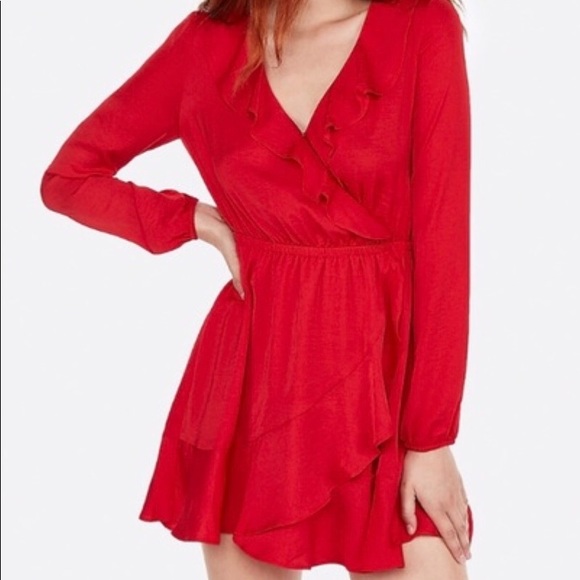 Express Red Ruffle Dress - Picture 2 of 4